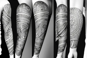 Tattoo with fine line geometric, technology and futurist, angel, dots, forearm, da vinci tattoo idea