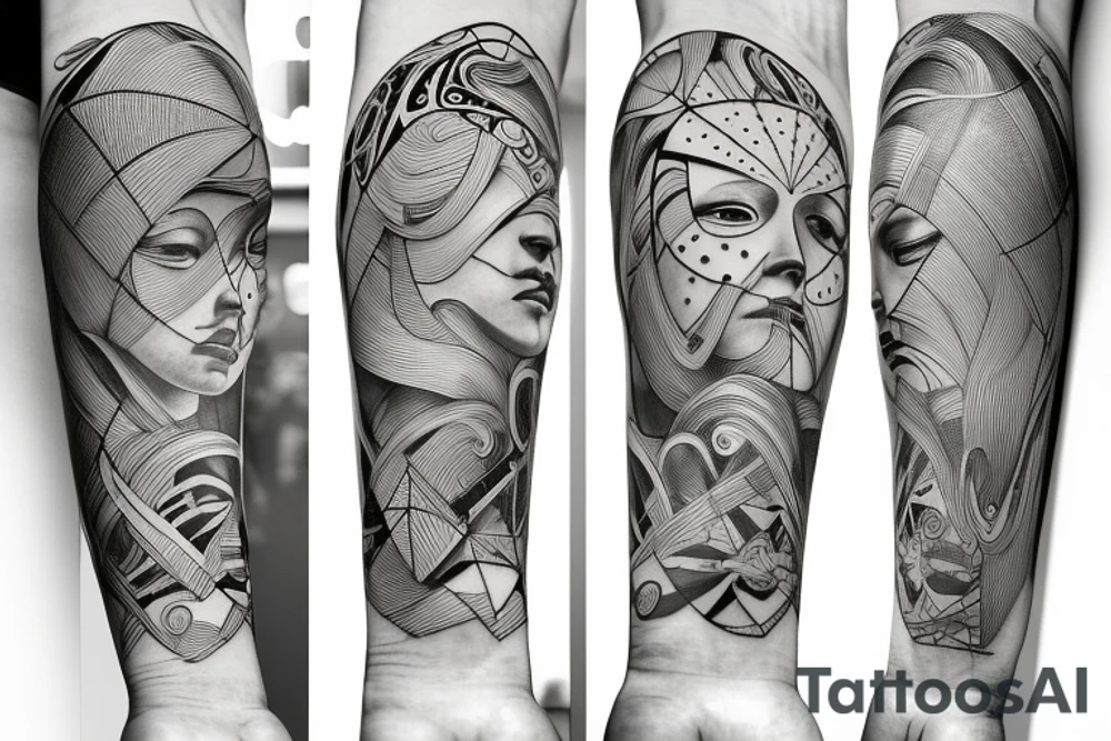 Tattoo with fine line geometric, technology and futurist, angel, dots, forearm, da vinci tattoo idea