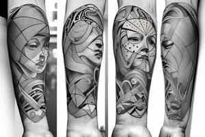 Tattoo with fine line geometric, technology and futurist, angel, dots, forearm, da vinci tattoo idea