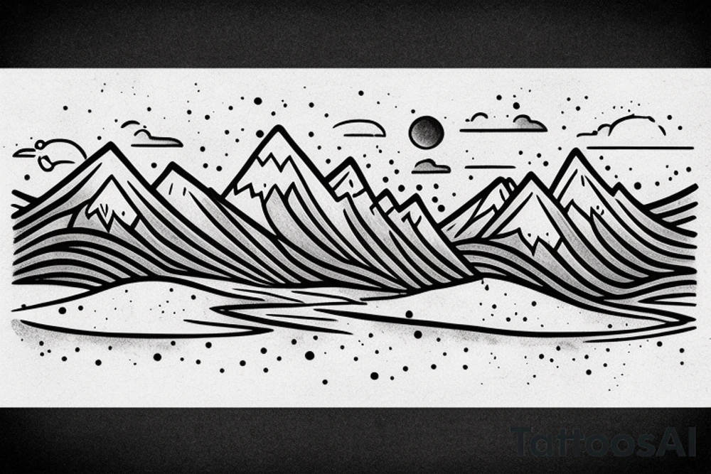 Native hockey with a storm in the background with mountains and lakes tattoo idea