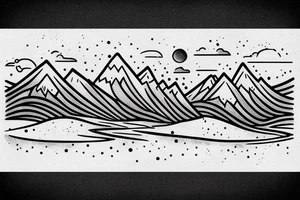 Native hockey with a storm in the background with mountains and lakes tattoo idea