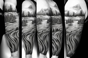 Native hockey with a storm in the background with mountains and lakes tattoo idea
