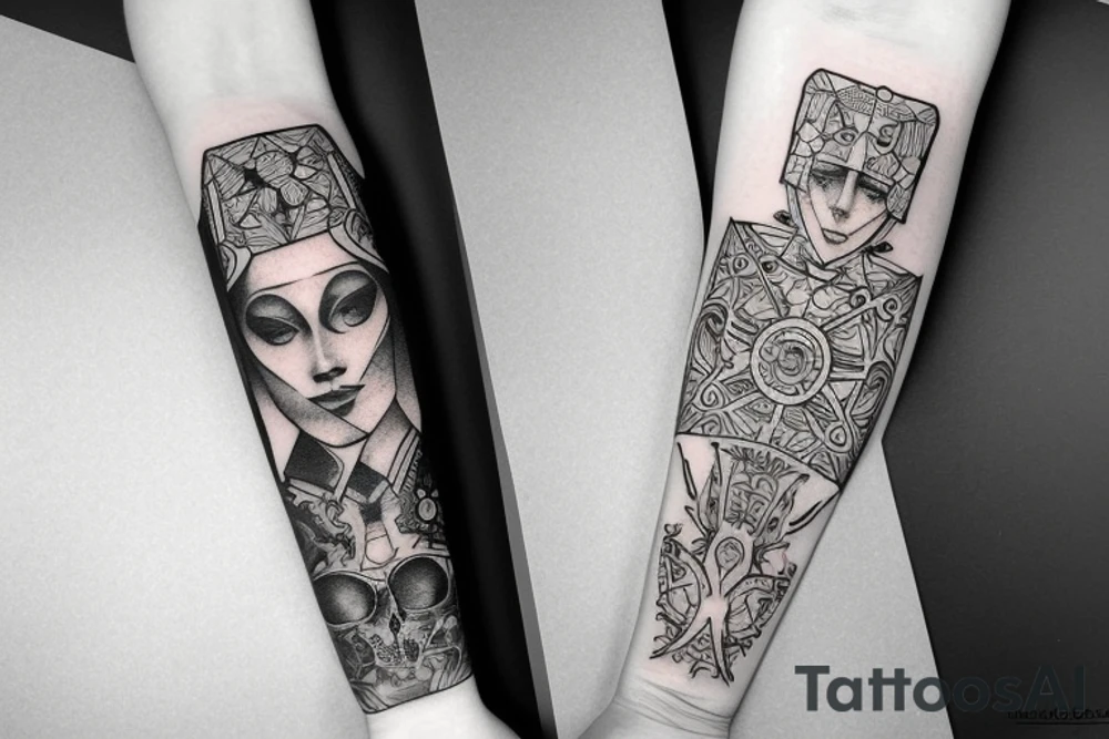 Tattoo white men forearm with fine line geometric, technology and futurist, angel, dots tattoo idea