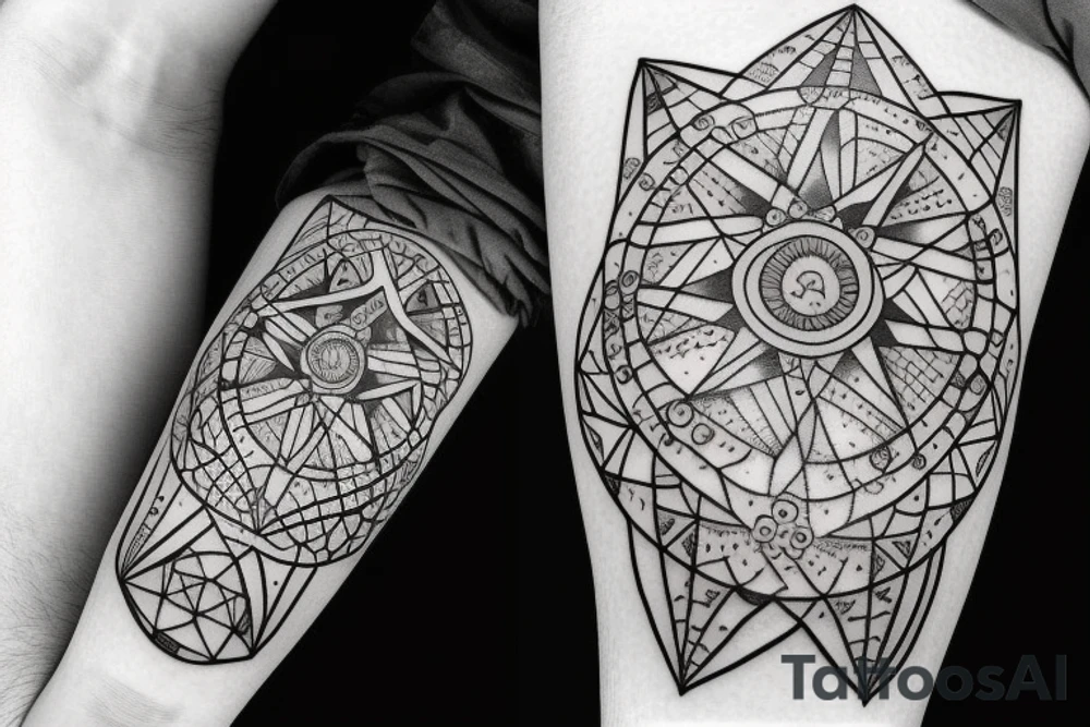 Tattoo in a white men forearm with fine lines, dots, geometric, technology, angel tattoo idea