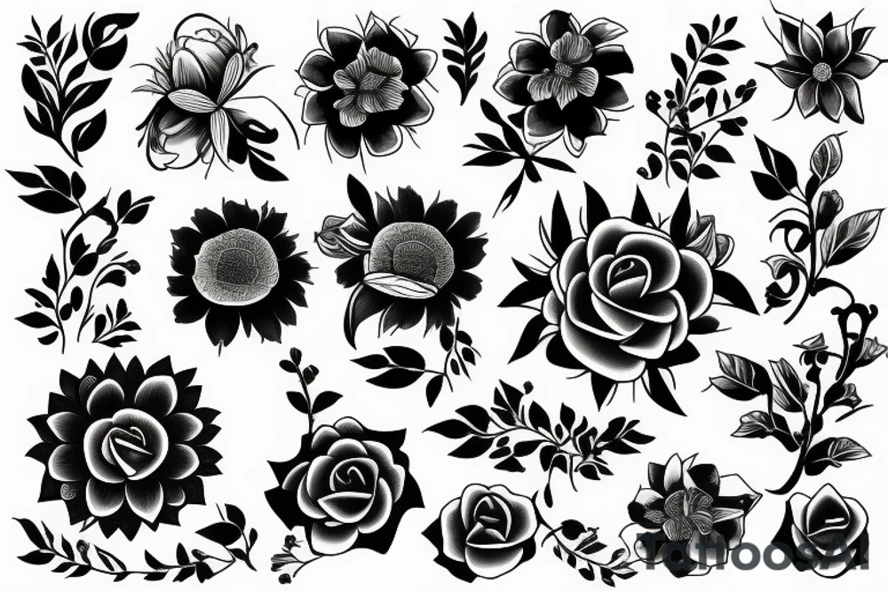 flowers side by side tattoo idea