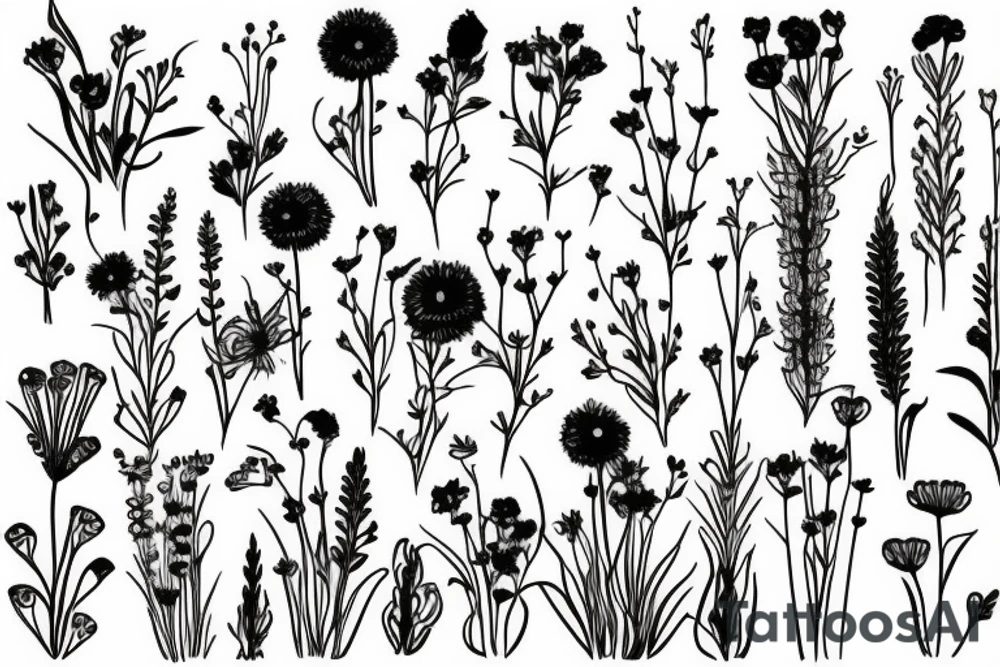 tall flowers growing from grass tattoo idea