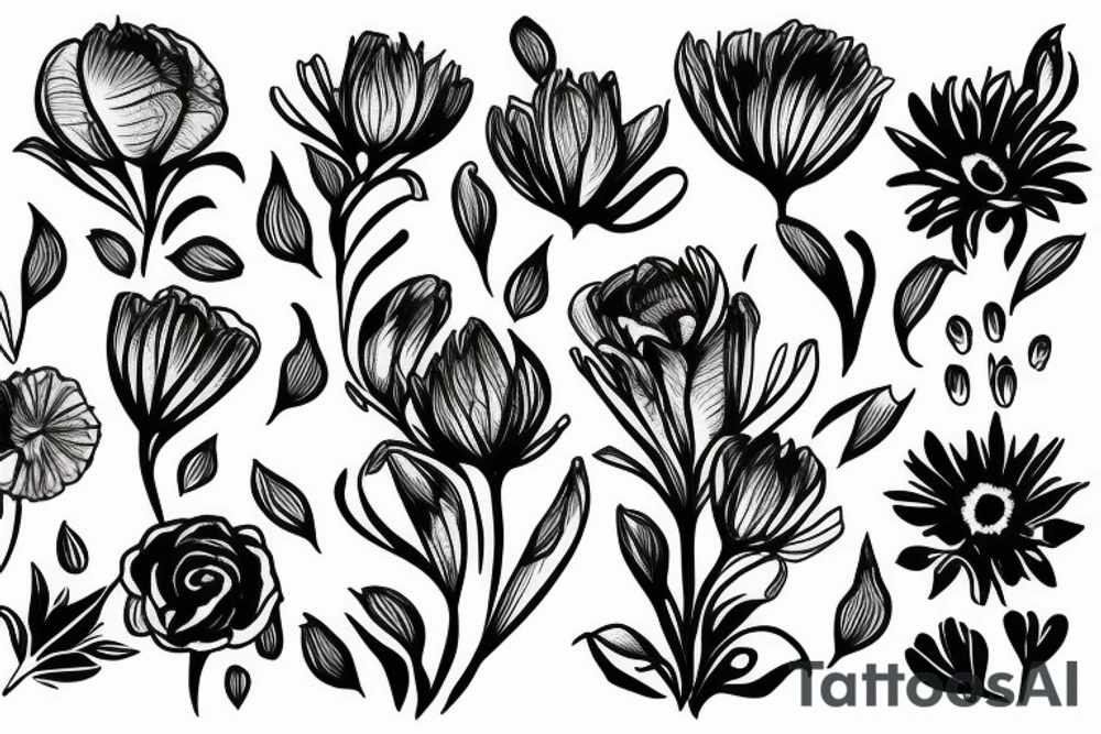 tall flowers growing from grass tattoo idea