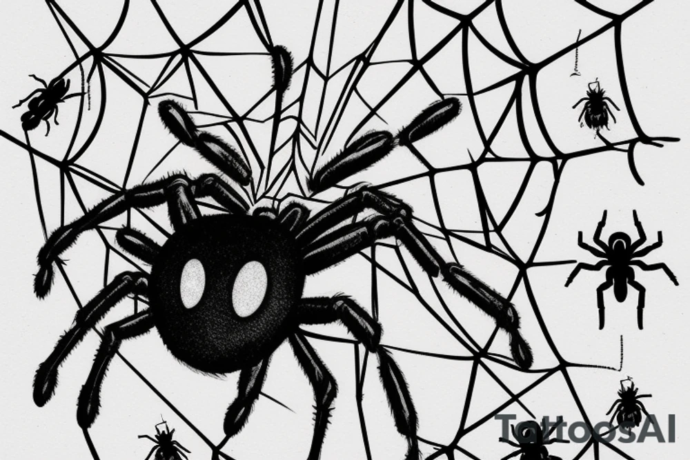 Black Spider on a web that says be quiet tattoo idea