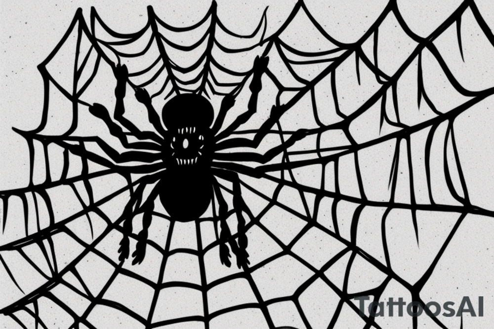 Black Spider on a web that says be quiet tattoo idea