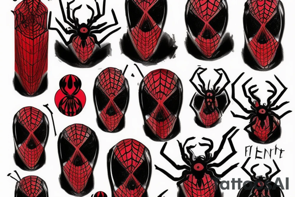 Black and red spider on a tall web tattoo idea