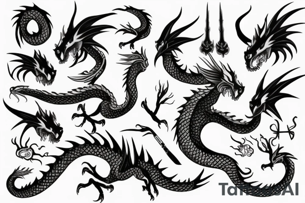 Tall dragon with red eyes tattoo idea
