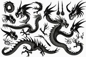 Tall dragon with red eyes tattoo idea