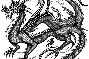 Tall dragon with red eyes tattoo idea