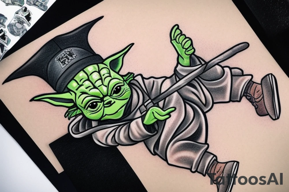 yoda in harry potter hat with trainers on tattoo idea