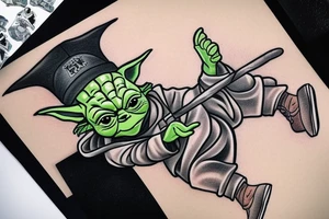 yoda in harry potter hat with trainers on tattoo idea
