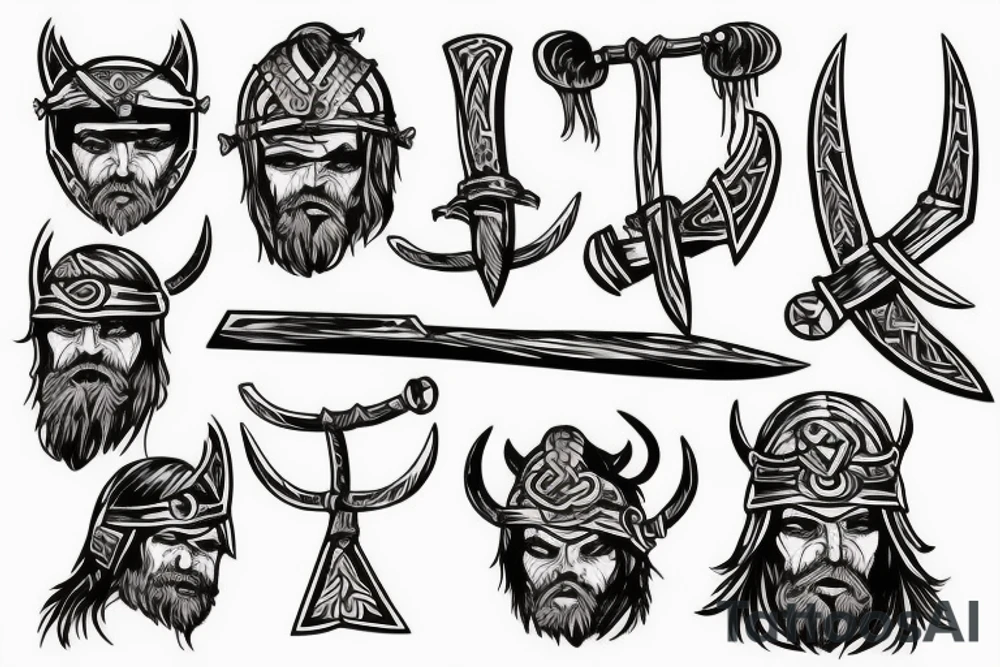 Viking warrior with ax and cat tattoo idea