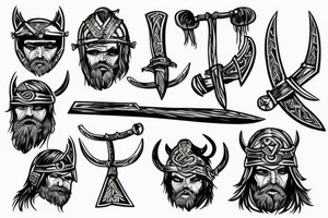 Viking warrior with ax and cat tattoo idea