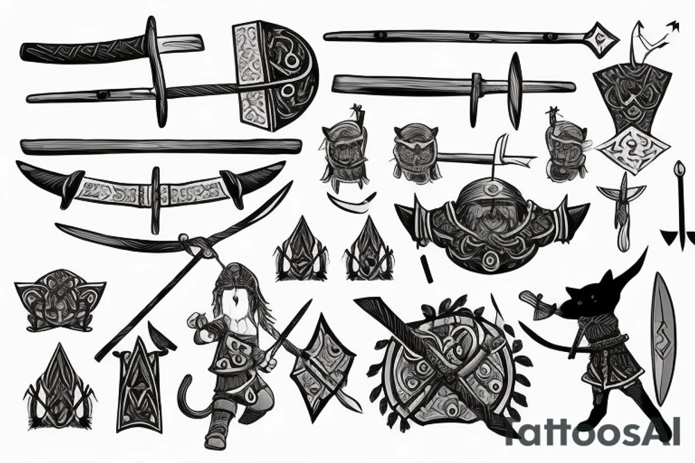 Viking warrior with ax and cat tattoo idea