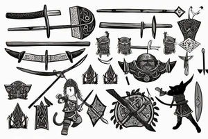 Viking warrior with ax and cat tattoo idea