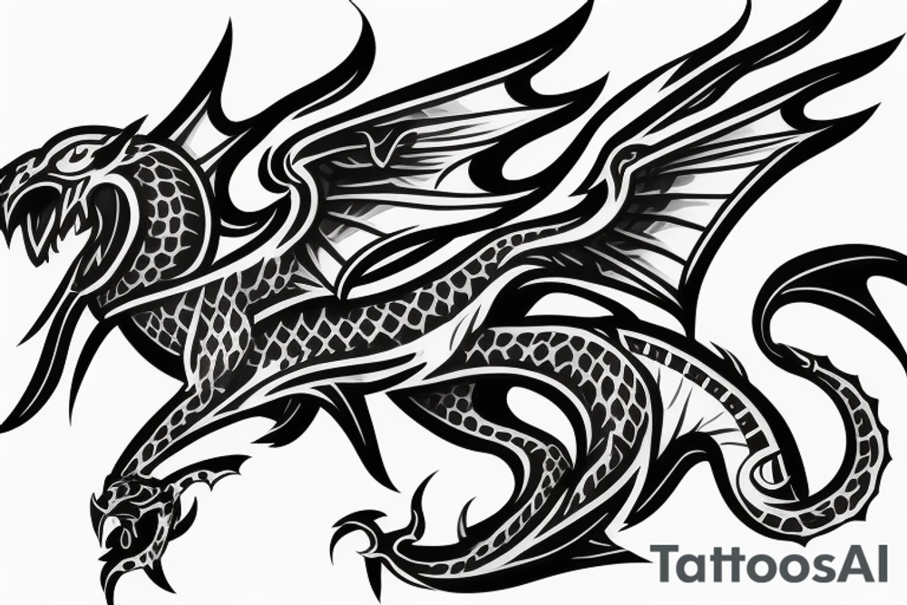 Tilley coat of arms. Black and grey 2 legged wyvern on a white shield tattoo idea