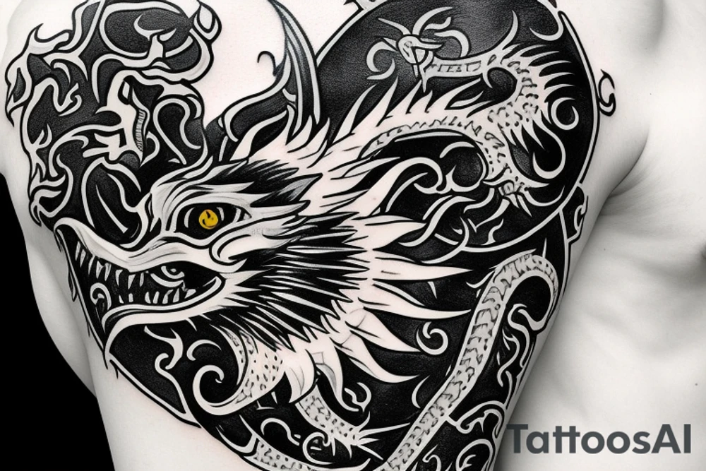 Tilley coat of arms. Black and grey 2 legged wyvern on a white shield tattoo idea