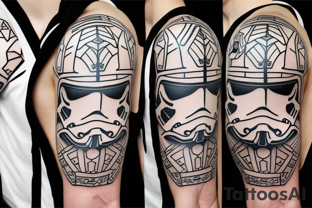 samurai wearing a stormtrooper helmet tattoo idea