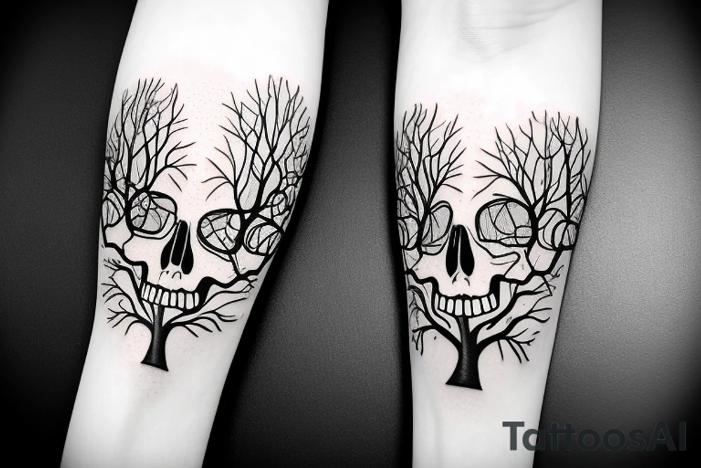 Skull with trees tattoo idea