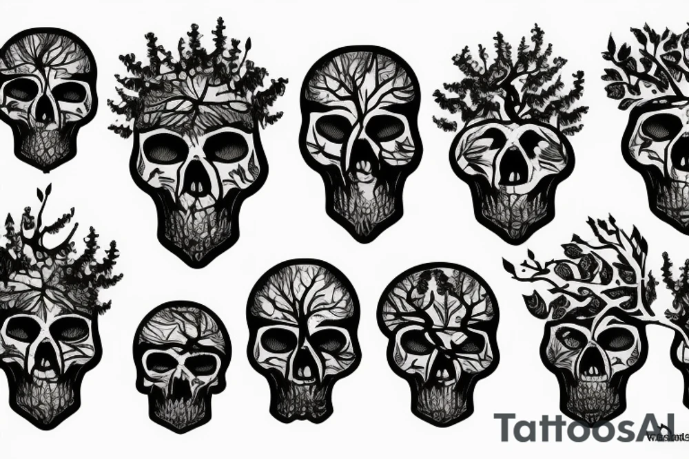 Skull with trees tattoo idea