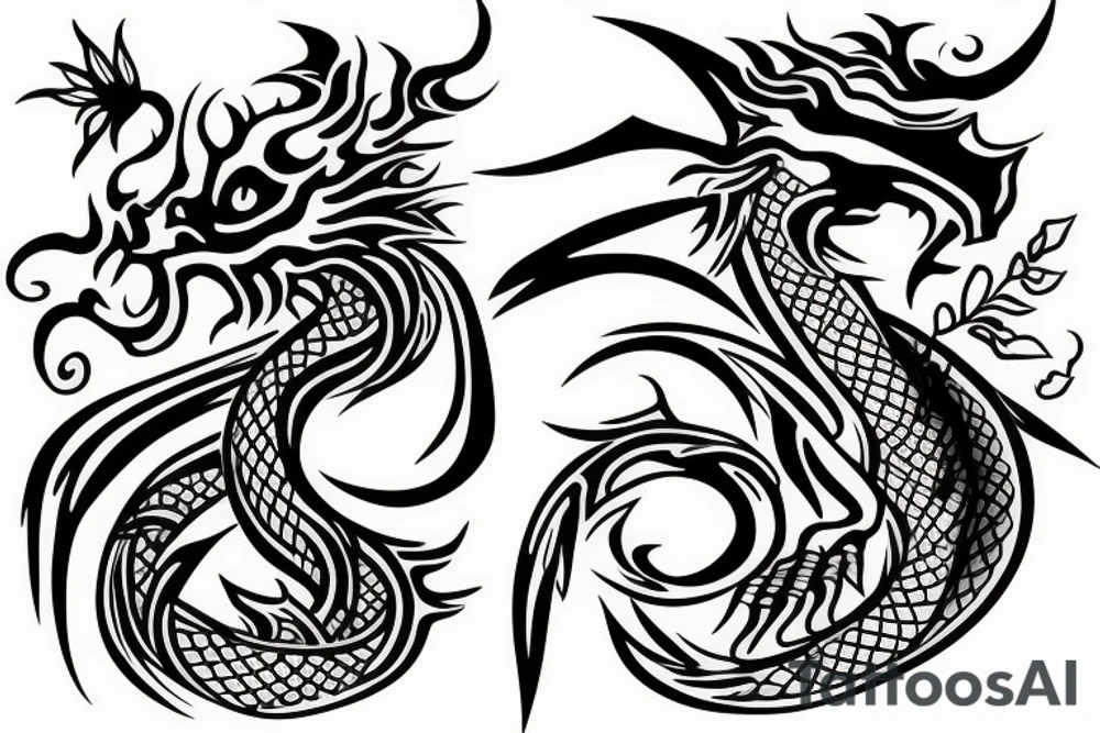 dragon with flowers tattoo idea