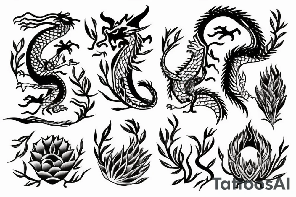 dragon with flowers tattoo idea