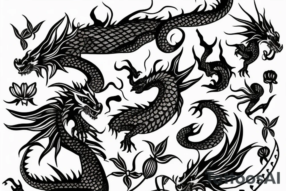 dragon with flowers tattoo idea