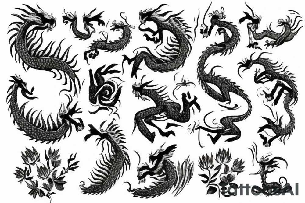 dragon with flowers tattoo idea
