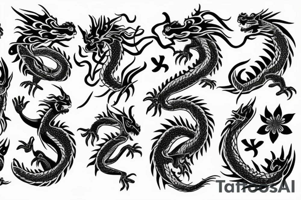 dragon with flowers tattoo idea