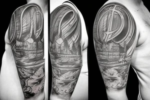 a sleeve tatto abut Escape the war from syria through the desert, then the sea, then Europ to seek asylum in Denmark tattoo idea