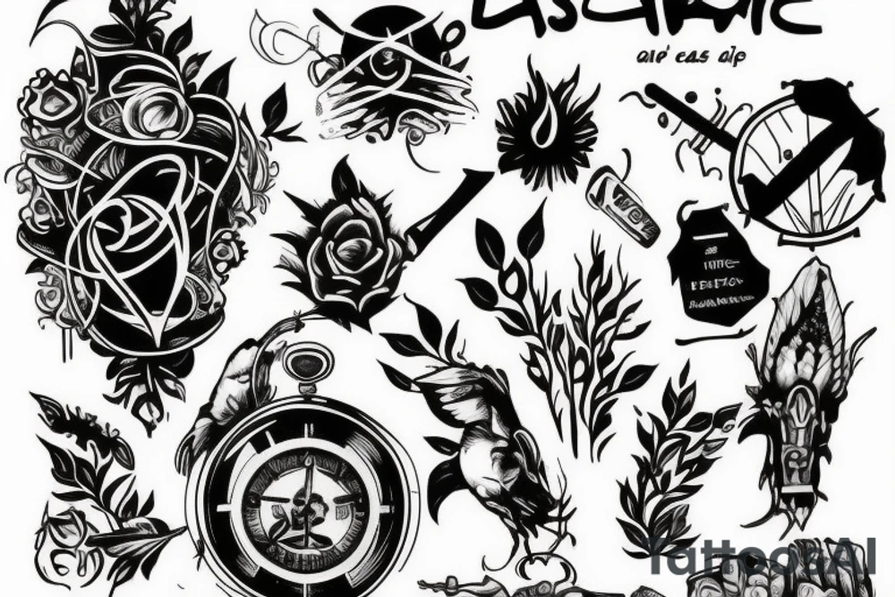 a sleeve tatto abut Escape the war and seek asylum i tattoo idea