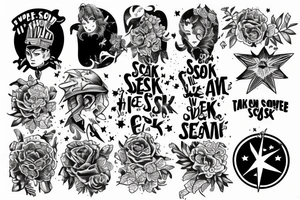 a sleeve tatto abut Escape the war and seek asylum i tattoo idea