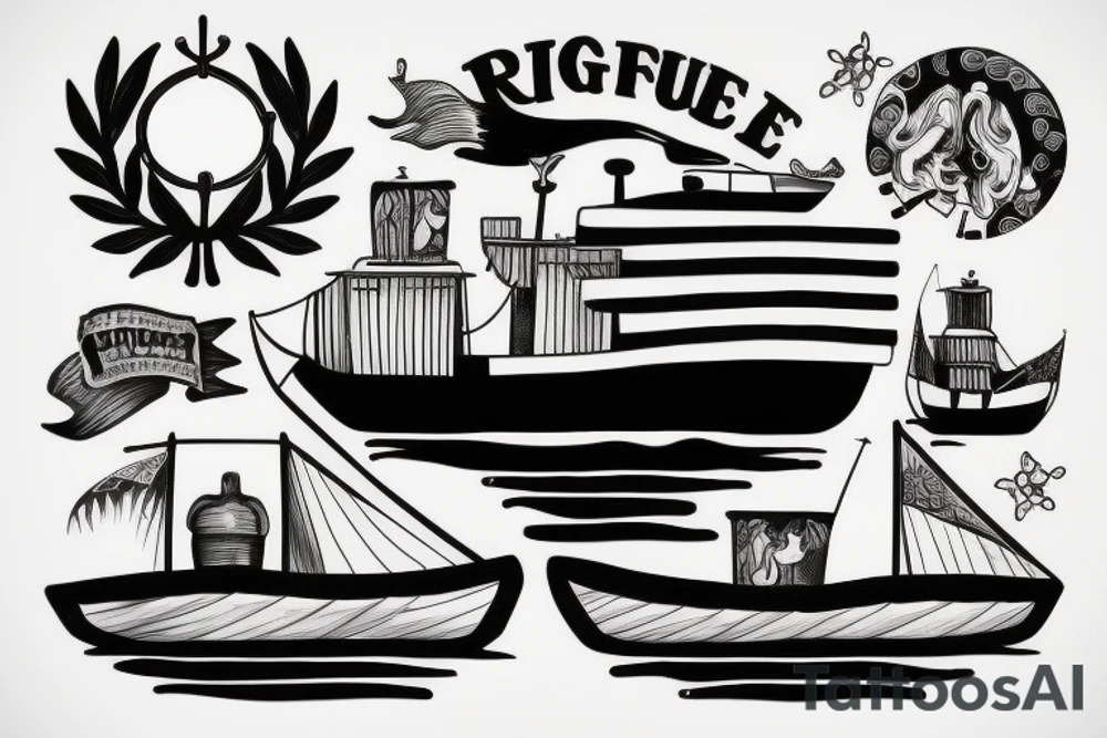 a refugee boat at sea tattoo idea