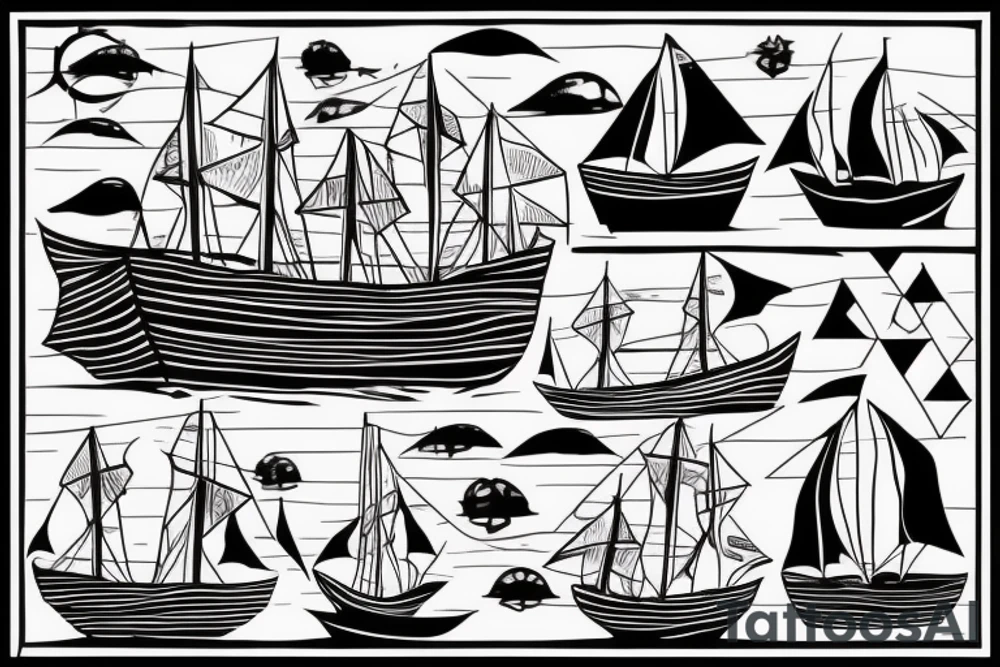 a refugee boat at sea tattoo idea