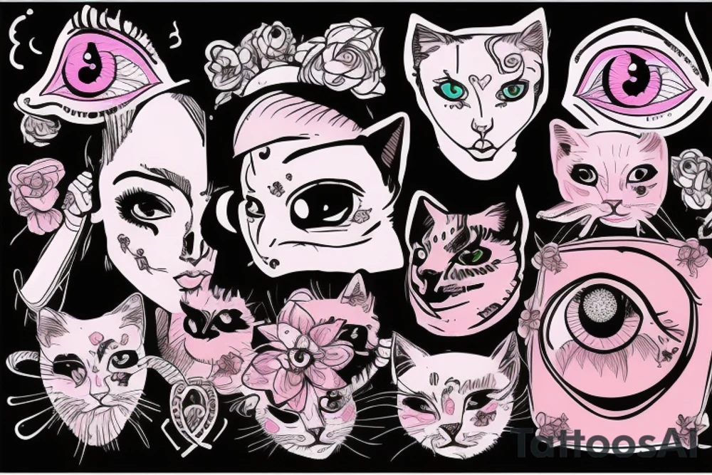 Pink eye with cat tattoo idea