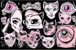 Pink eye with cat tattoo idea