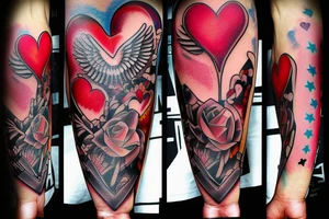 text: death before dishonor
heart
knife going through heart
colorfull tattoo idea