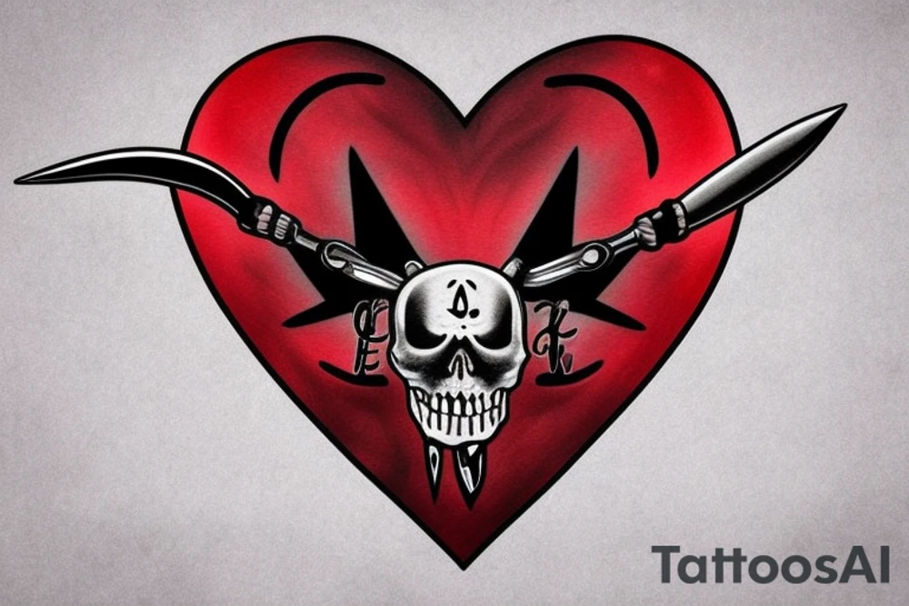text: death before dishonor
heart
knife going through heart
colorfull tattoo idea