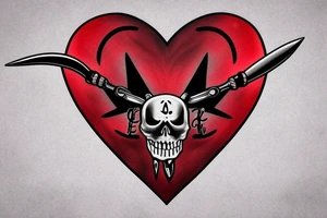 text: death before dishonor
heart
knife going through heart
colorfull tattoo idea