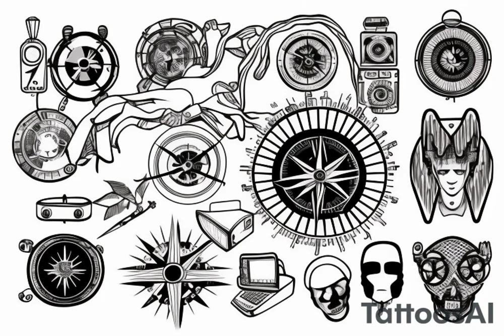 hacker, confident, compass, beach, mountain, abstract, computers, manly
, techno music tattoo idea