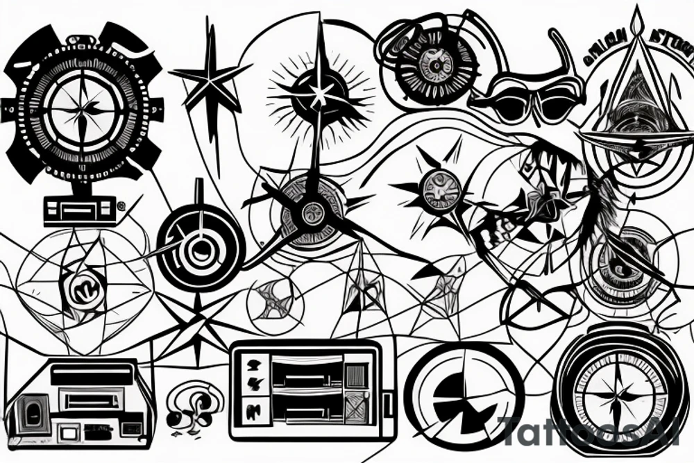 hacker, confident, compass, beach, mountain, abstract, computers, manly
, techno music tattoo idea