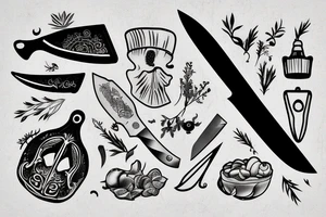 chef knife wrapped with herb tattoo idea