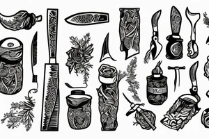 chef knife wrapped with herb tattoo idea