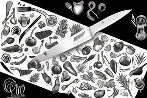 chef knife wrapped with herb tattoo idea
