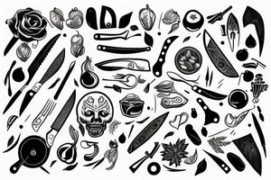 chef knife wrapped with herb tattoo idea