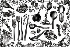 spoon and fork threaded through herb tattoo idea